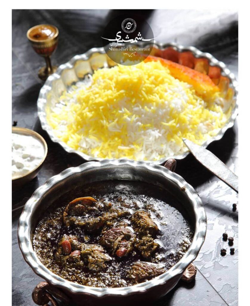 چلو خورشت سبزی رستوران شمشیری