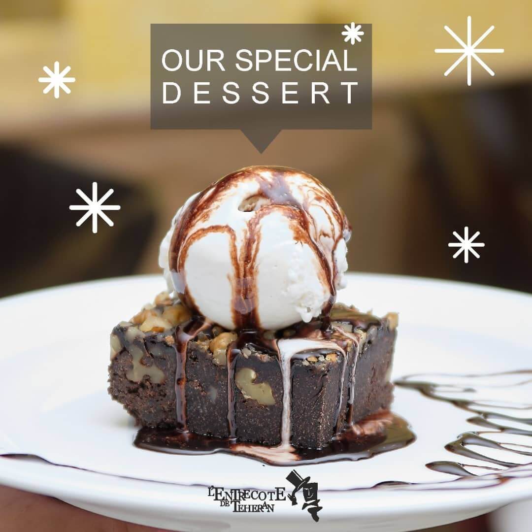 براونی و بستنی در رستوران فرانسوی آنتروکوت