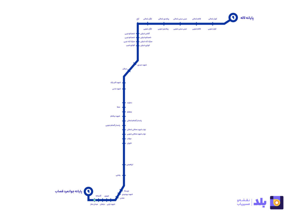 خط نه اتوبوس تندرو بی آر تی تهران 1401 (جوانمرد قصاب تا پایانه لاله)