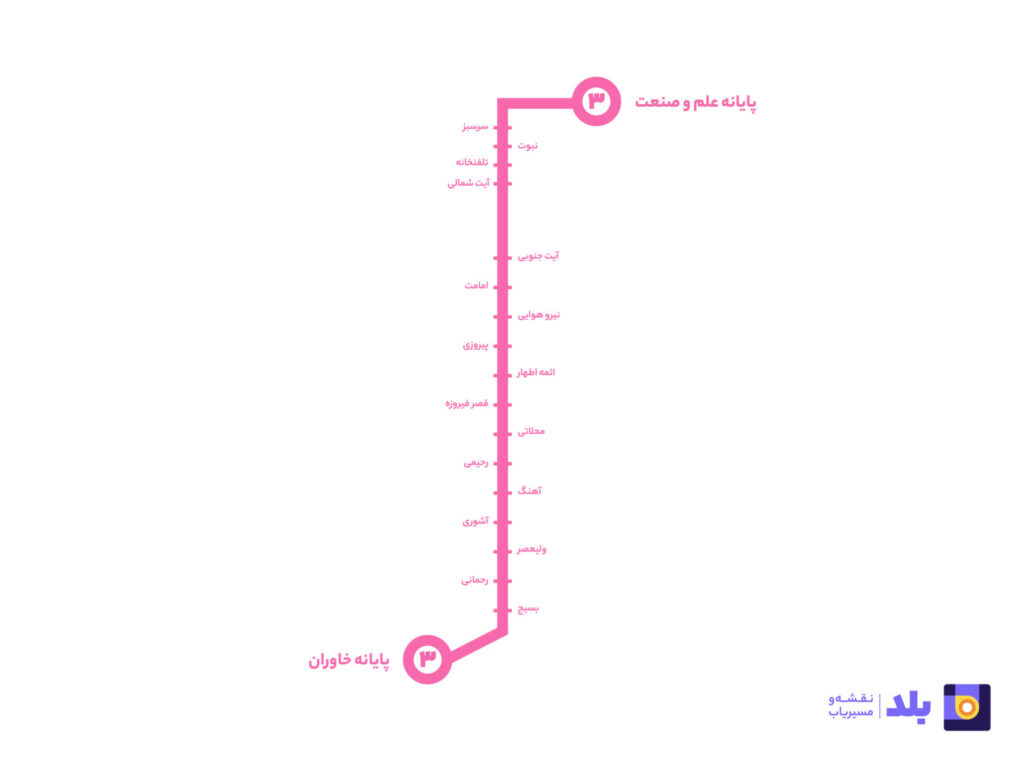 خط سه اتوبوس تندرو بی آر تی تهران 1401 (پایانه خاوران تا پایانه علم و صنعت)
